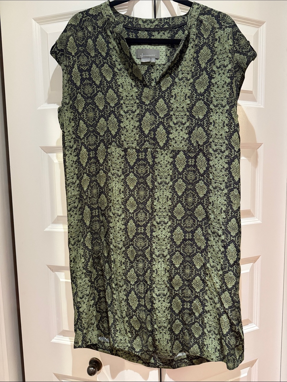 Anthropologie Olive and Black Snake-Print Shift Dress